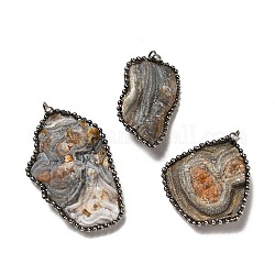 Agata naturale grandi ciondoli, ciondoli pepite, con catena e stannum in ottone color argento antico, piombo & cadimo libero, 48~63x27~38x8~10.5mm, Foro: 5 mm