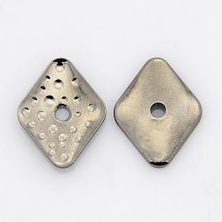 Brass Finding Beads, Hammered Rhombus, Gunmetal, 19.5x15x1mm, Hole: 2.5mm