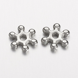 304 Edelstahl-Abstandhalter-Perlen, Schneeflocke, Edelstahl Farbe, 9x2 mm, Bohrung: 2 mm