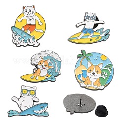5 stücke 5 stil tierlegierung emaille broschen für rucksack kleidung, Emaille-Pins zum Surfen von Katzen und Hunden, Mischfarbe, 20.5~27.5x21~29x10 mm, 1pc / style