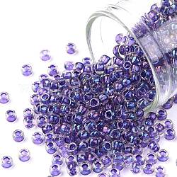 Cuentas de semillas redondas toho, Abalorios de la semilla japonés, (181) color interior ab cristal / violeta forrado, 8/0, 3mm, agujero: 1 mm, aproximamente 220 unidades / 10 g