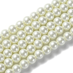 Eco-Friendly Dyed Glass Pearl Round Bead Strands, Cotton Cord Threaded, Beige, 8mm, Hole: 0.7~1.1mm, about 52pcs/strand, 15 inch