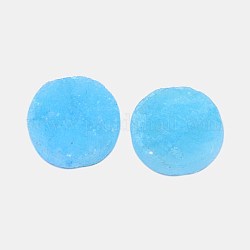 Electroplate Natural Druzy Crystal Cabochons, Flat Round, Dyed, Light Sky Blue, 20x4~12mm