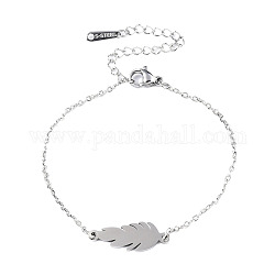 201 Stainless Steel Link Bracelets, with Lobster Claw Clasps, Feather, Stainless Steel Color, 6-3/4 inch~6-7/8 inch(17.2~17.4cm)