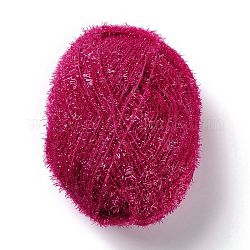 Polyester Crochet Yarn, Sparkling Scrubby Yarn, for Dish Scrubbies, Dishcloth, Decorating Crafts Knitting, Medium Violet Red, 10~13x0.5mm, 218.72 yard(200m)/roll