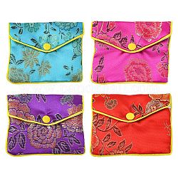 Tissu de broderie florale rectangle pochettes, sacs de rangement de bijoux, couleur mixte, 8x10x0.3 cm