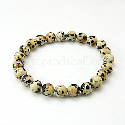Bracelets de perles rondes en jaspe dalmatien naturel, Bracelets élastiques, diamètre intérieur: 2 pouce (5.2 cm)