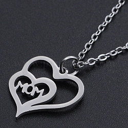 Mother's Day Gifts, 201 Stainless Steel Pendant Necklaces, with Cable Chains and Lobster Claw Clasps, Double Heart with Word Mom, Stainless Steel Color, 15.74 inch(40cm), 1.5mm