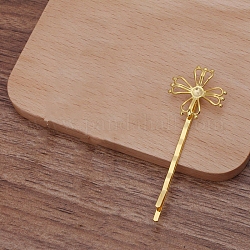 Железные фурнитуры шпильки Bobby Pin, с цветочной фурнитурой из латуни, золотые, 55x2 мм