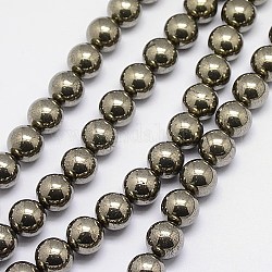Natural Pyrite Beads Strands, Round, 12mm, Hole: 1mm, about 33pcs/strand, 15.74 inch