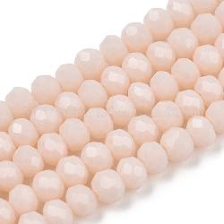 Chapelets de perles en verre opaque de couleur unie, facette, rondelle, blanc crème, 2.5x1.5mm, Trou: 0.4mm, Environ 150~160 pcs/chapelet, 11.42~12.2 pouce (29~31 cm)