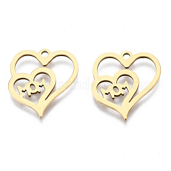 Ion Plating(IP) 201 Stainless Steel Pendants, Laser Cut, Heart, Golden, 16x14.5x1mm, Hole: 1.4mm