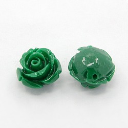 Synthetic Coral 3D Flower Rose Beads, Dyed, Green, 12x9mm, Hole: 1mm