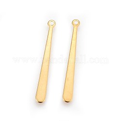 201 Stainless Steel Pendants, for DIY Jewelry Making, Bar, Real 24K Gold Plated, 31.5x3.5x0.5mm, Hole: 1.4mm