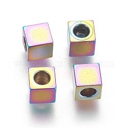 Revestimiento iónico (ip) 304 perlas de acero inoxidable, cubo, color del arco iris, 5x5x5mm, agujero: 2.8 mm