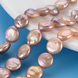 Chapelets de perles en Keshi naturel, perle de culture d'eau douce, plat rond, peachpuff, 11~12x3~7mm, Trou: 0.6mm, Environ 31~32 pcs/chapelet, 14.96 pouce (38 cm)