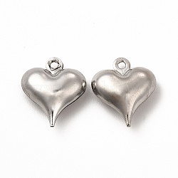 304 Stainless Steel Pendants, Puffed Heart Charm, Stainless Steel Color, 15.8x13.5x5.8mm, Hole: 1mm