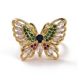 Красочное кольцо на палец с открытой манжетой и бабочкой из кубического циркония, украшения из латуни для женщин, золотые, размер США 6 1/2 (16.9 мм)