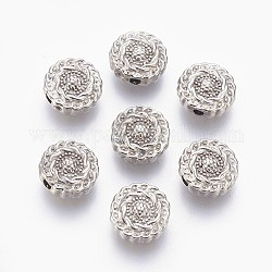 Perline in lega stile tibetano,  piombo & nichel & cadmio libero, rotondo e piatto, colore platino, misura:circa10mm di diametro, 4 mm di spessore, Foro: 1.5 mm