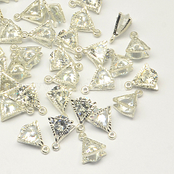 Charms in lega, con zirconi, triangolo, chiaro, colore argento placcato, 11x9x5mm, Foro: 1 mm