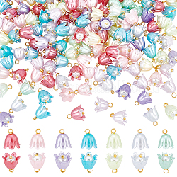 AHANDMAKER 150Pcs Plastic Flower Imitation Pearl Charms, 12x10.5mm Flower Bead Pearl Pendants, Flower Dangle Charms, Pearl Flower Charms for DIY Necklace Bracelet Earrings Making, Mixed Color