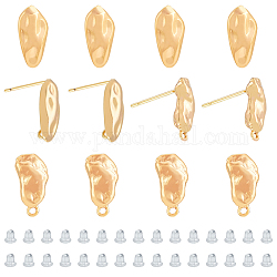 SUPERFINDINGS 12Pcs 2 Styles 18K Gold Plated Brass Stud Earring Findings Earring Posts Stud Earrings with 1.2mm Loop and 30Pcs Plastic Ear Nuts for DIY Earring Jewelry Making