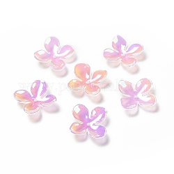 Opake Acrylperlenkappen, AB Farbe, 4-Blütenblatt Blüte, Perle rosa, 27x26x6 mm, Bohrung: 1.8 mm