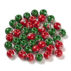 Perline europee in legno stampate natalizie, perline con foro grande, tondo, colore misto, 16x14.5mm, Foro: 4 mm