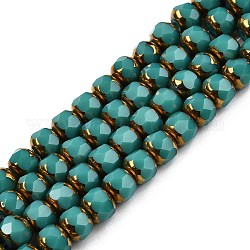 Glass Beads Strands, Column, Faceted, Medium Turquoise, 6.5x7.5mm, Hole: 1mm, about 60Pcs/strand, 14.96''(38cm)