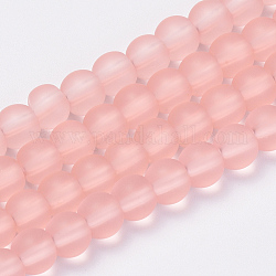 Chapelets de perles en verre transparente  , mat, ronde, rose, 10mm, Trou: 1.5mm, Environ 33 pcs/chapelet, 12.9 pouce