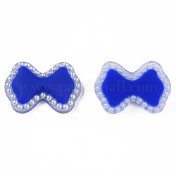 Cabochons acryliques, avec perles en plastique imitation abs, bowknot, bleu moyen, 18x24.5x4.5mm