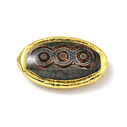 Abalorios de Dzi de estilo tibetano, Abalorios de ágata natural, con fornituras de latón de tono de oro, sin plomo y el cadmio, ojo del caballo, 3 ojo, 46.5~49x25~28x9.5~13mm, agujero: 1.2 mm