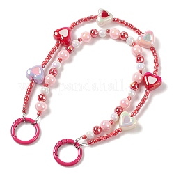 Cinghie mobili con perline acriliche a cuore, catena multifunzionale, con anello a molla in lega e perle di vetro, cremisi, 30.6cm