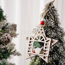 木製ノーム人形ペンダント装飾  クリスマスツリーの吊り下げ飾り  パーティーギフトの家の装飾  スター  110x104x7mm