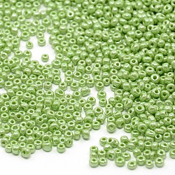 (service de remballage disponible) perles de rocaille en verre, couleurs opaques lustered, ronde, jaune vert, 6/0, 4mm, Trou: 1mm, environ 12 g /sachet 