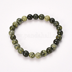 Bracelets élastiques avec perles en serpentine / dentelle verte, ronde, 2-1/8 pouce (55 mm), perle: 10 mm