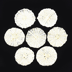 Handgefertigte geflochtene Perlen aus Rohrgeflecht / Rattan, zur Herstellung von Strohohrringen und Halsketten, kein Loch / ungekratzt, Flachrund, beige, 37~43x3~4 mm