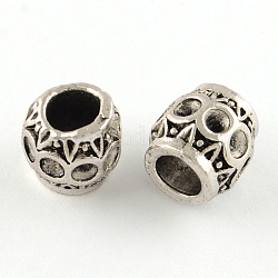 In lega di stile tibetano impostazioni di strass perline europeo,  piombo libero, rondelle, argento antico, 9.5x9.5mm, Foro: 5 mm, adatto per strass da 2.5 mm, circa 398pcs/1000g