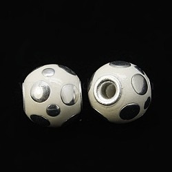 Handmade Indonesia Round Beads, with Brass Core, White, Size: about 13~15mm in diameter, hole: 3.8mm