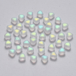 Perlas de vidrio pintado en aerosol transparente, color de ab chapado, esmerilado, corazón, claro ab, 6x6x4mm, agujero: 0.7 mm