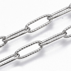304 Stainless Steel Textured Paperclip Chains, Drawn Elongated Cable Chains, Soldered, Stainless Steel Color, 12x4x1mm, about 39.37 inch(1m)/strand