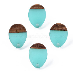 Resin & Walnut Wood Stud Earring Findings, with 304 Stainless Steel Pin, Teardrop, Turquoise, 17x13mm, Hole: 1.8mm, Pin: 0.7mm