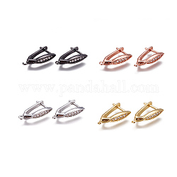 Brass Hoop Earring Findings, with Micro Pave Cubic Zirconia and Loop, Clear, Mixed Color, 20.5x11x4.5mm, Hole: 1.2mm, Pin: 1mm