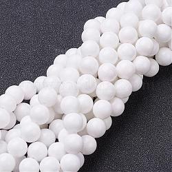 Natur Mashan Jade runde Perlen Stränge, gefärbt und erhitzt, weiß, 8 mm, Bohrung: 1 mm, ca. 51 Stk. / Strang, 15.7 Zoll