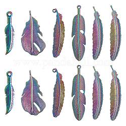 DIY Pendant Jewelry Making Kit, Including 12Pcs 6 Style Rainbow Color Alloy & 304 Stainless Steel Pendants, Feather, 41~106x10~26x1.5~5mm, Hole: 1.6~6mm, 2Pcs/style