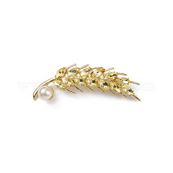 Broche de trigo de rhinestone con cuentas de perlas de plástico, pin de solapa de aleación para ropa de mochila, la luz de oro, 59x16x4mm