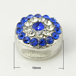 Alloy Rhinestone Beads, Cadmium Free & Lead Free, Grade A, Platinum Color, Round, Sapphire, 10x6mm, Hole: 1.5mm