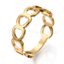 Placcatura ionica (ip) 304 anello regolabile a cuore scavato in acciaio inossidabile da donna, vero placcato oro 18k, misura degli stati uniti 6 1/4 (16.7mm)