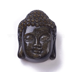Ciondoli d'oro obsidian d'oro naturale, buddha testa, 33x24.5x15.5mm, Foro: 1.2 mm