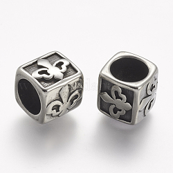 Perles en 304 acier inoxydable, cube, Perles avec un grand trou   , argent antique, 11x11.5x12mm, Trou: 8mm